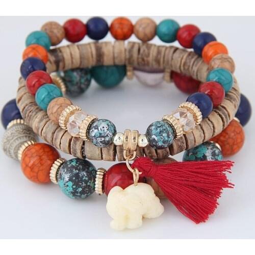 European and American Tide Bohemia Concise Joker Small Elephant Flow Sappanwood Bead String Hand Chain Bracelet Of Multilayer Te