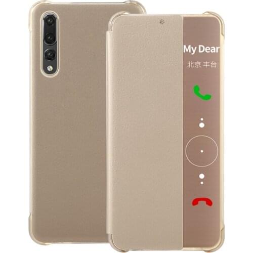 For Huawei P20 Pro Litchi Texture PC + PU Horizontal Flip Case with Smart View Winodw and Sleep Wake-up Function