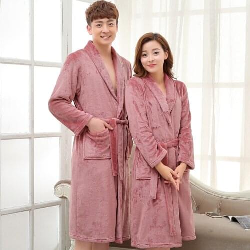 Men Women Luxury Grey Silk Flannel Long Bath Robe Mens Kimono Bathrobe Male Dressing Gown Badjas Lovers Sleepwear Peignoir Homme