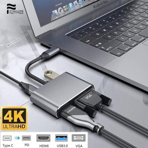 4 In 1 USB 3.1 Type C To HDMI VGA Adapter Cable USB-C HUB Adapter UHD 4K Ultra HD Video Audio Converter for Macbook Matebook D14