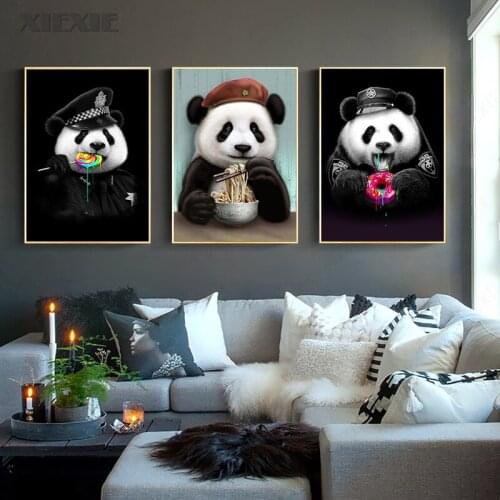 Funny Art Cute Cartoon Animals Panda Eating Canvas Painting Poster Wall Art Posters and Prints for Living Room Home Decor