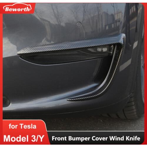 Front Fog Lamp Wind Knife For Tesla Model Y Decorative Frame Light Trim Eyebrow Protection Cover Strip Carbon Fiber Accessories