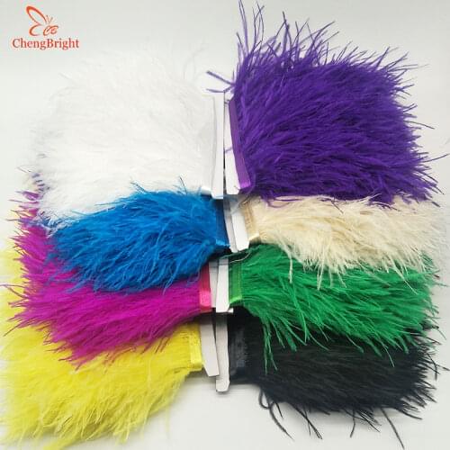 ChengBright Wholesale High Quality 1meters White Ostrich Feather Ribbon Ostrich Feathers Trim Fringe DIY Clothing Accessories