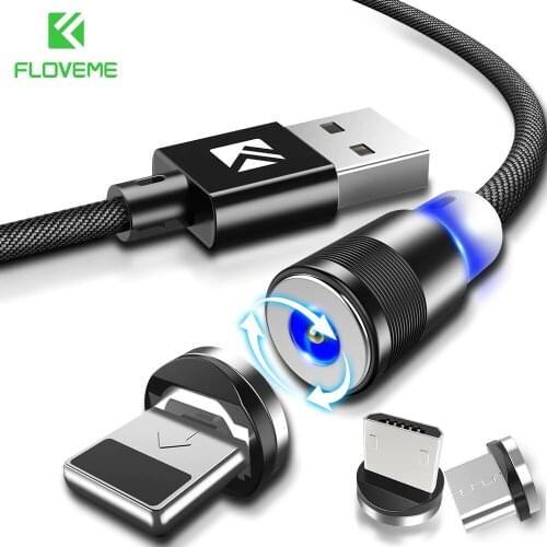 FLOVEME LED Magnetic USB Cable For iPhone 11 7 8 XR X Micro USB Cable Type C 1M Nylon Magnet Charger Cabo USB C Data Cable Wire