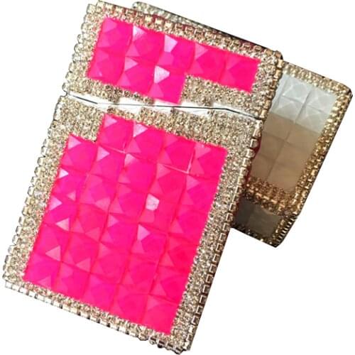 84mm Cigarette Handmade Sticky Rhinestones Metal Cigarettes Case Box With USB Chargeable Lighter And No Lighter For Women