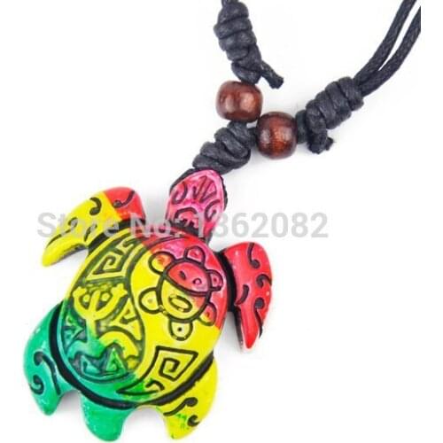 Fashion Tribal Style Yak Bone Carving Colorful Frog Sun Smile Sea Turtles Pendant Necklace Amulet Gift MN229
