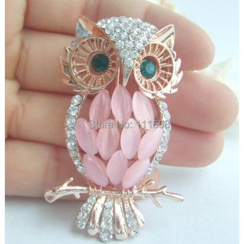 Fashion Costume Jewelry Rhinestone Crystal Bird Owl Brooch Pin 2.36" EE06359C2