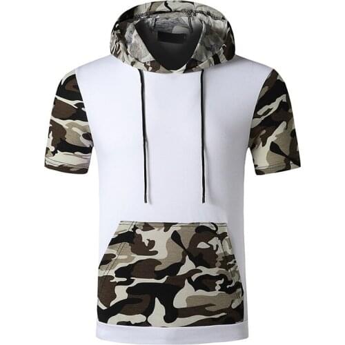 Camouflage Patchwork Short Sleeve Hooded T Shirt for Men Running Sport Tee Shirt Summer Outdoor Streetwear new arrival 2021