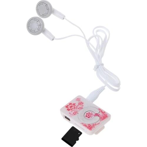 Mini Clip Floral Pattern Music MP3 Player 32GB TF Card With Mini USB Cable + Earphone