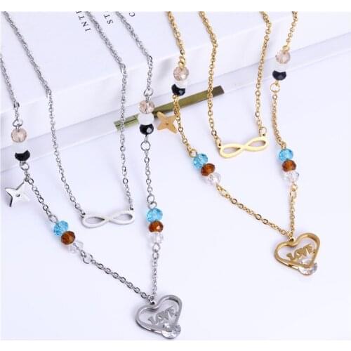 OUFEI Endless Heart Necklace Earrings Set Stainless Steel Jewelry Sets Charms Multi Layer Necklace Fashion Jewelry Accessories