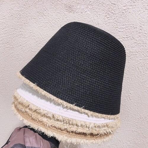 New Hand-woven Straw Bucket Hat Basin Cap Beach Sunscreen Fisherman Hat For Female Girls Beach Sun Hat Big Brim Sunshade Cape