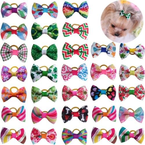20 Pcs Dog Bows Pet Dog Grooming Accessories Products Handmade Christmas Small Dog Hair Bows Rubber Band Cat Hair Clips Boutique