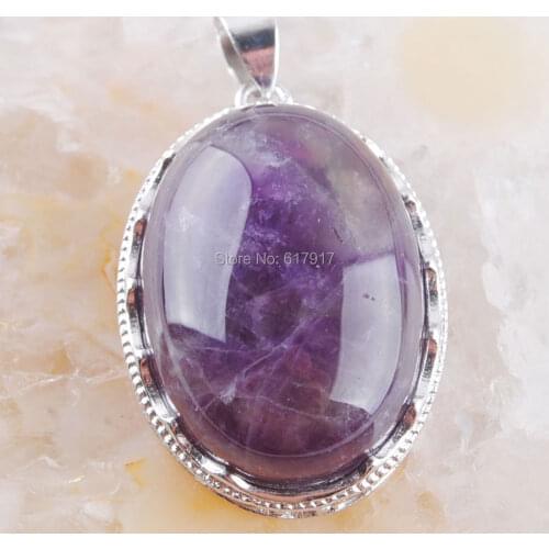 RONGZUAN Free Shipping Natural Amethysts Gem Stone Oval 21x28mm Bead Pendant 1PCS Jewelry TN3339