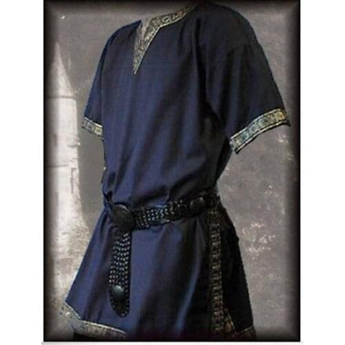 Medieval Viking Pirate Linen Top Shirt Costume Renaissance Mens Nordic Retro T-shirt Beard Cosplay Tee Lace-Up For Adult Belted