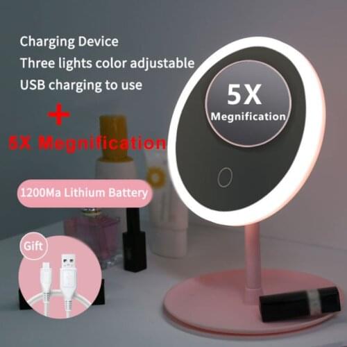 Led Light Makeup Mirror Storage LED Face Mirror Adjustable Touch Folding Magnifying USB Led Vanity Backlit Table Cosmetic Mirror