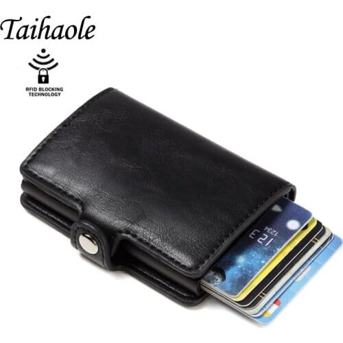Taihaole 2020 Credit Card Holder Men And Women Metal RFID Vintage Aluminium Box Crazy Horse PU Leather Fashion Card Wallet