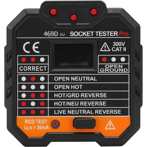 Electric Mains Fault Checker Socket Tester with Digital Display EU Plug 48 to 250V 45 to 65Hz