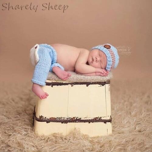 Newborn Baby Photography Props Infant Birthday Picture Shooting Clothes Baby Boy Girl Photoshoot Crochet Cartoon Hat+Pant Outfit