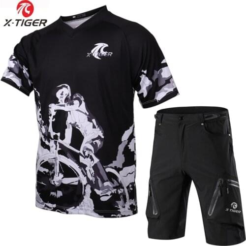X-Tiger Summer Downhill Set Quick-dry MTB Bike Cycling Uniform Short Sleeve Downhill Jersey Set Sports Wear Men Bike DH Shirt
