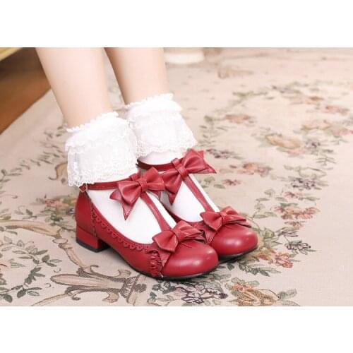 Japanese sweet lolita shoes kawaii girl round head low heel shallow mouth kawaii shoes cosplay loli daily single shoes soft girl