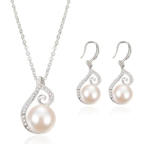 Jewelry sets Earring Necklace plastic pearl alloy accessory pendant gold silver color plated metal Singapore Twist chain