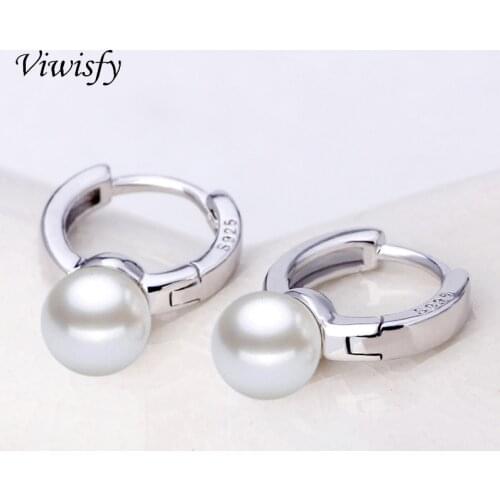 Viwisfy Luxury Pearl Jewelry Earring Small Hoops Girl Wedding Gift Solid 925 Sterling Silver Hoop Earrings For Women VW21097