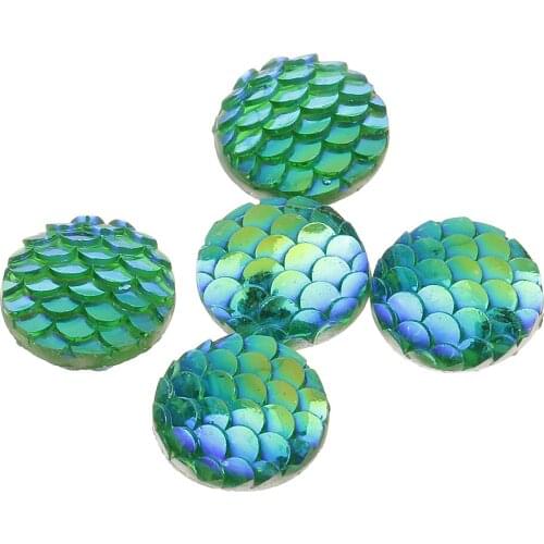 100 Pcs Mixed Colors Fish Scale Resin Cabochon Round Shaped Flat Back 12 Mm