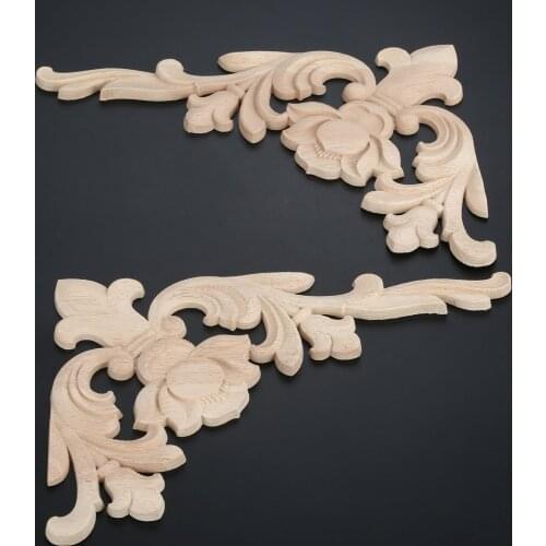 2pcs 28*18cm Woodcarving Corner Decal Corners Left+Right European 3D Flower Home Decor Furniture Unpainted Applique Old Europe