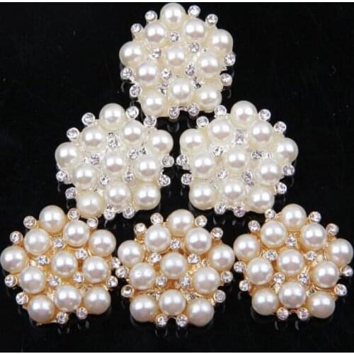 20mm Pearls Rhinestones Buttons Metal Wedding Invitations Decorate Button Trinket Hair Flower Center Scrapbooking