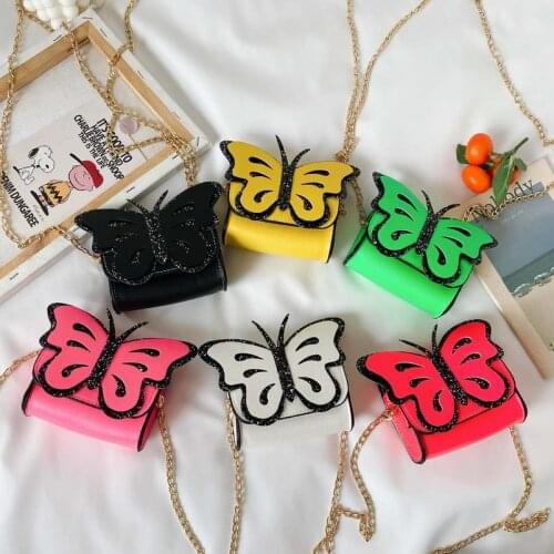 2021 Kids Girl Butterfly Messenger Bag PU Leather Crossbody Bag for Girls Toddler Children Chain Small Purse Handbag