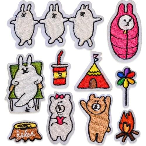 50pcs/lot Anime Embroidery Patch Cute Animal Bear Torch Castle Drink Flower Sticker Clothing Decoration Applique
