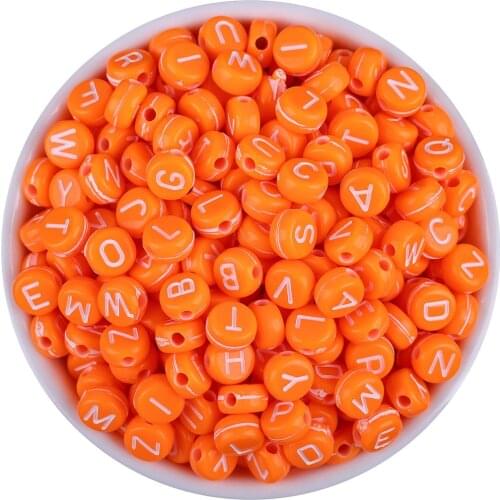 100pcs Orange Round Acrylic Mixed Alphabet/Letter Loose Spacer Beads For DIY Jewelry & Craft Making Accessories