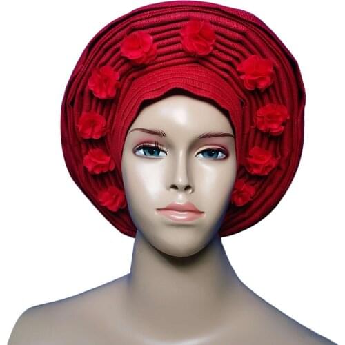 Aso oke gele with beads african headwrap in auto gele