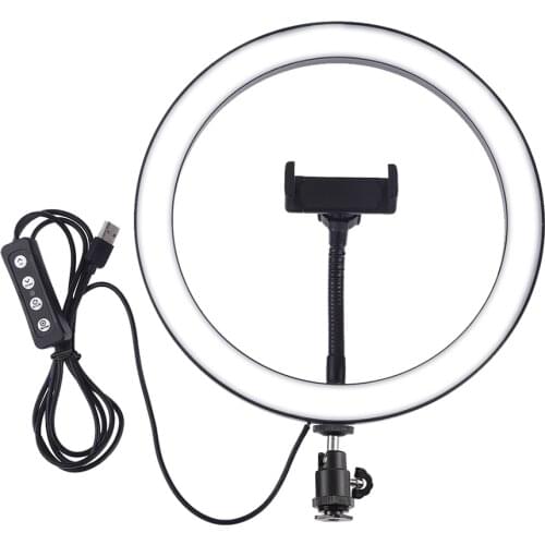 10" Dimmable LED Selfie Round Light with Phone Clip Brightness Adjustable Lamp for Live Broadcast Selfie Photography Ringlight