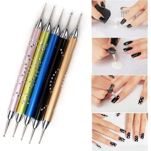 Rhinestone Studs Picker Nail Dotting Pen Dual-ended Crystal Beads Handle Wax Pencil Manicure Nail Art Tool 5Pcs/set