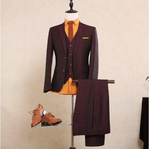 Fad Latest Coat Pant Design Burgundy Wedding Suits for Men Groom Style Suit Slim Fit Prom Blazer 3 Piece Tuxedo Terno Masculino
