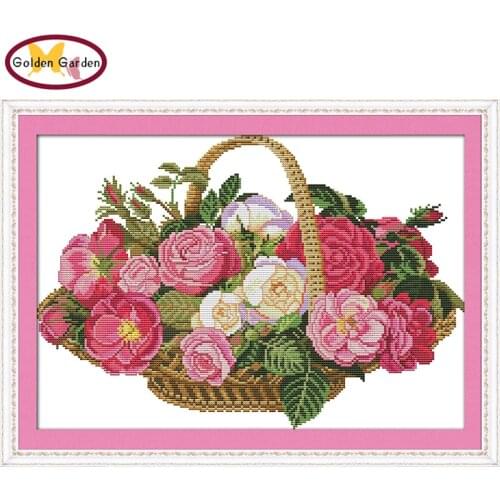 GG Rose Basket Counted Cross Stitch 11CT14CT DIY Handicraft Embroidery Needlework Sets Joysunday Cross Stitch Kit for Home Decor