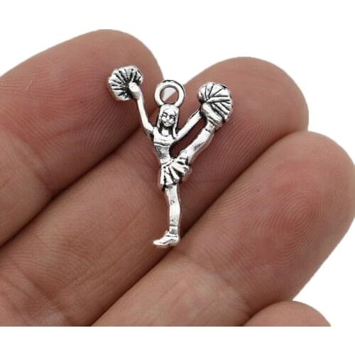 JAKONGO Silver Plated Cheerleader Charms Pendants for Jewelry Making Bracelet DIY Accessories 25x17mm 20pcs