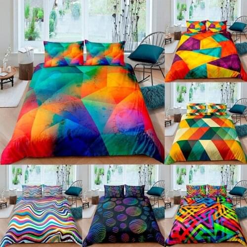 Colorful Geometry Splicing Pattern Print Bedding Set Queen King Size Duvet Cover Comforter Set Bedclothes Quilt with pillowcase