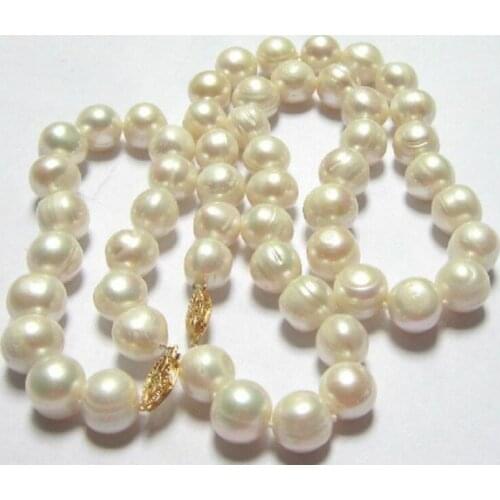 Beautiful 10-11mm south sea white pearl necklace bracelet set yellow Clasp