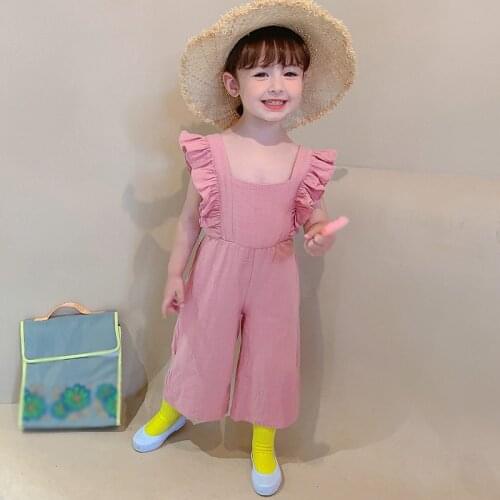 Summer Girls Korean Cute Jumpsuit Baby Kids Open Back Sleeveless Clothes Wide Leg Pants One Piece 2-7Years Children Overalls