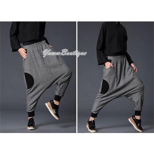 Sarouel Japanese Wide Leg Stretch Cotton Trouser Yoga Pant Womens Harem Pants Saruel / Low Crotch / High Waist / Elastic Band