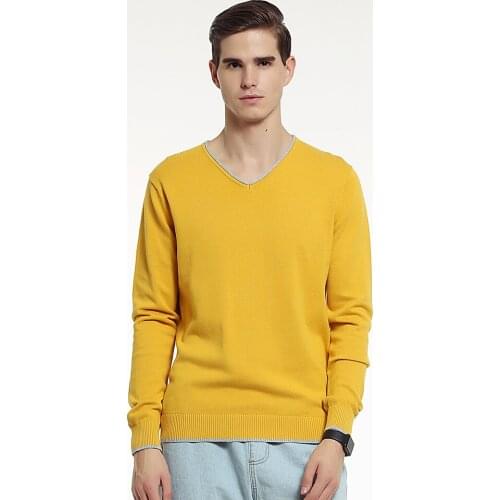 100% Cotton Man Full Long Sleeve O-neck Navy Orange Pullover Male Autumn Winter Round Neck Men Sweater
