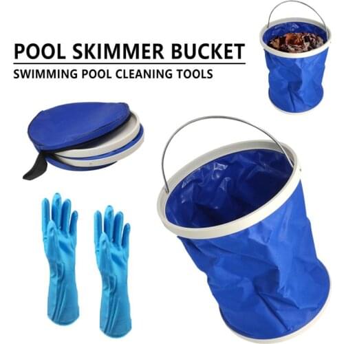 Swimming Pool Cleaning Kit Retractable Bucket & Cleaning Gloves Portable Cleaning Tools Household Foldable Bucket Garden Clean