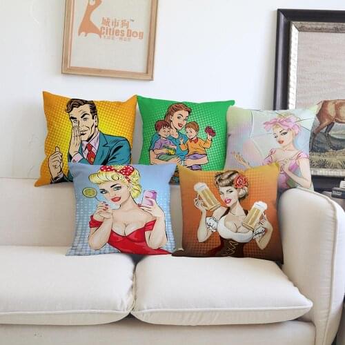 Cartoon Pop art character cushion cover Pillow linen cojines illustration Works Home sofa Decoration cushions covers almofadas