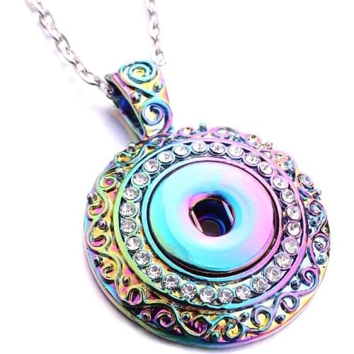 New 18mm Snap Jewelry Colorful Rhinestone Crystal Round Snap Necklace Fit DIY 18mm Snaps Buttons Pendant Necklace