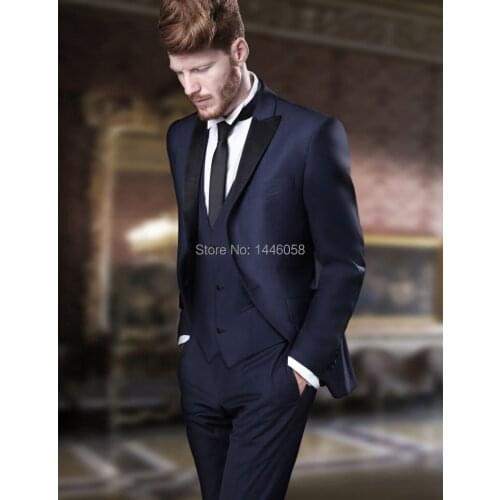 2018 New Italian Brand Men Suit Business Custom Made Navy Blue Formal Dress Men Wedding Suits Groom Tuxedos For Men 4 Piece Suit