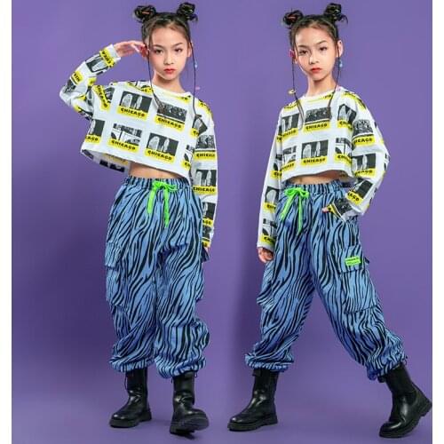 Hip Hop Clothes For Children Graffiti Crop Tops Streetwear Zebra Pants For Girls Ballroom Jazz Dance Costume Rave Clothes Suits
