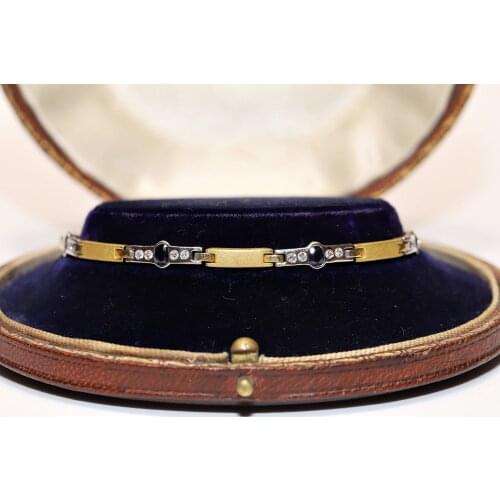 Original Vintage 18k Gold Natural Diamond And Sapphire Decorated Pretty Bracelet
