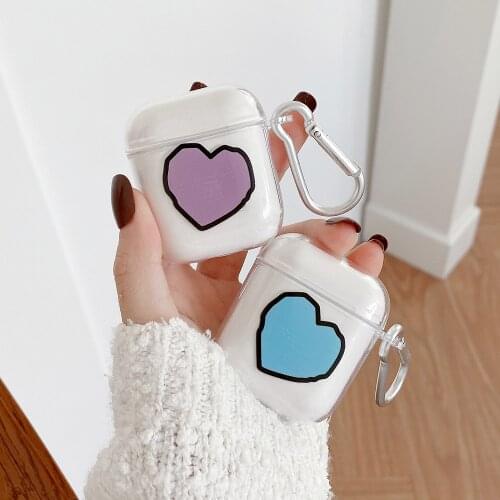 Transparent Purple Heart Cute Earphone Cases For Apple AirPods 1 2 Case Soft Couples Protector Cover Accessories for Air Pods 2
